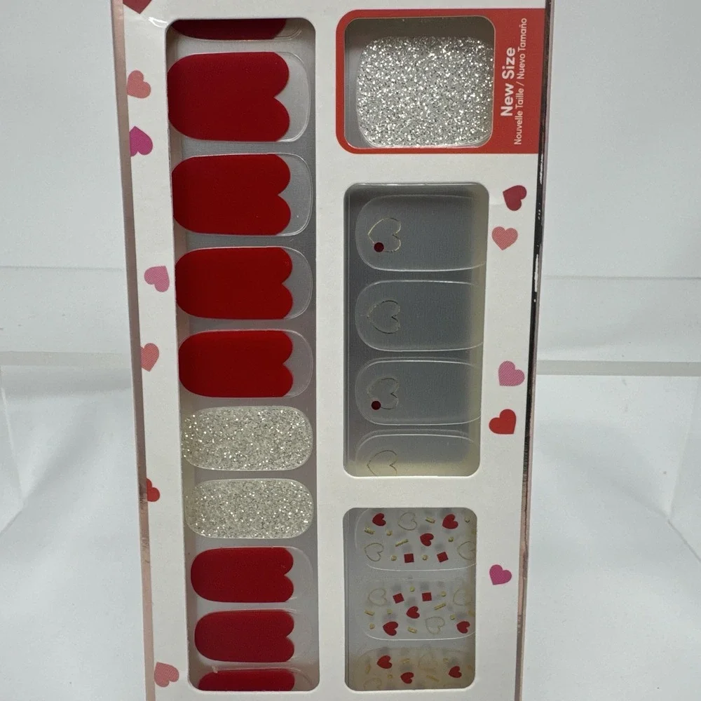 Dashing Diva Gloss Salon Gel Nail Strips 3 Pc Lot Hearts Red Glitter 32 Ct New